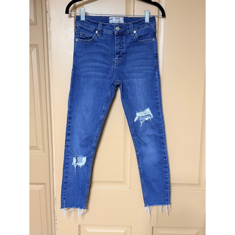 Free People Womens W25 Distressed Skinny Jeans Blue Medium Wash Raw Hem 61855